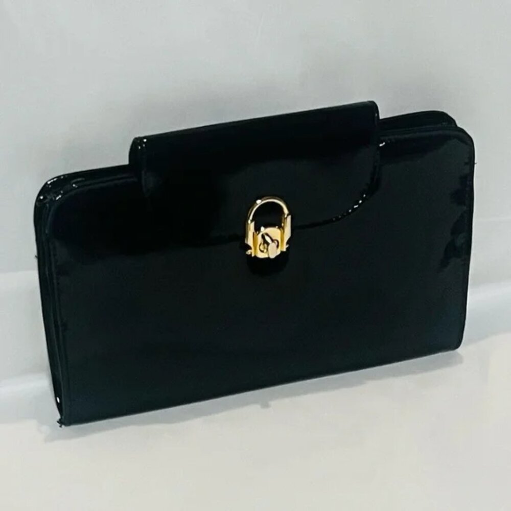Patent Leather Clutch Purse W/ Gold Tone Hardware, Black Clutch Bag